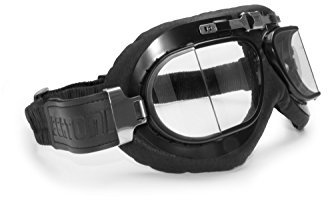BERTONI Motorradbrille aus Schwarz Kalbsleder - Schultzbrille Rote Baron - Matt Schwarz Stahlrahmen - AF193L Bikebrillen Fliegerbrille für Motorradhelme