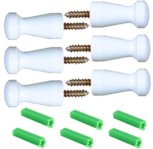 Maosifang 6 Pieces Solid Wood Wall-Mount Robe Hook Coat Hook Towel Wall Hook Shaker Pegs with 6 Pieces Self-Drilling Screw,White