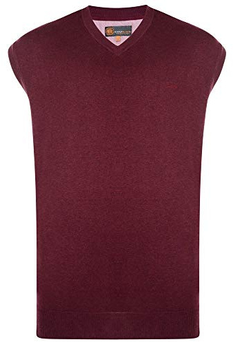 KAM Men's Premium Cotton V Neck Sleeveless Knit Jumpers (56) in Wine in 6XL