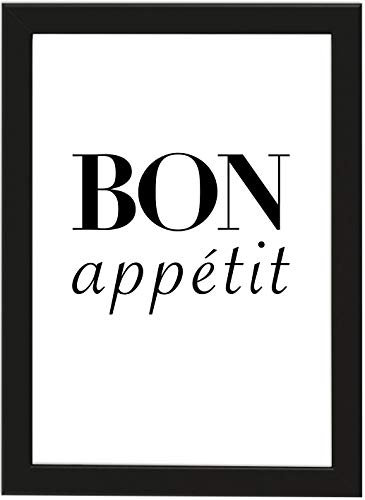 PICSonPAPER Poster DIN A4 Bon appétit, gerahmt mit schwarzem Bilderrahmen, Geschenk, Geschenkidee, Geburtstagsgeschenk, Poster mit Rahmen, Kunstdruck, Typographie (Bon Appetit)