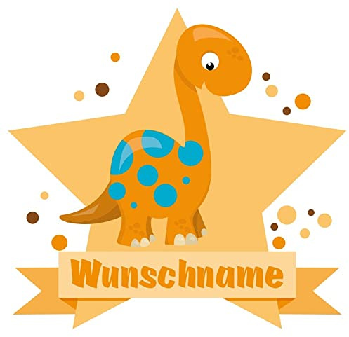 Samunshi® Dino Langhals Aufkleber mit Namen Autoaufkleber Namensaufkleber Kinder - 10x8,8cm mehrfarbig