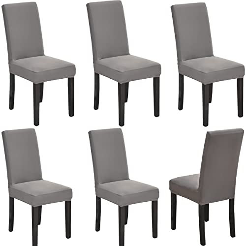 HZDHCLH Stuhlhussen 6er Set Stuhlbezüge Stretch abnehmbar, waschbar, Esszimmerstuhl-Schutzsitz für Hotel Restaurant Küche Hochzeitsfeier(Grau/6 Stück)