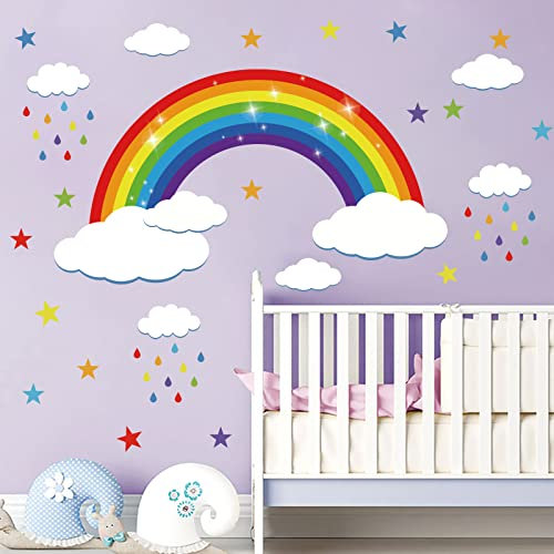decalmile Adesivi murali Stella Arcobaleno adesivo da parete nuvola decorazione da parete vivaio bambino camera