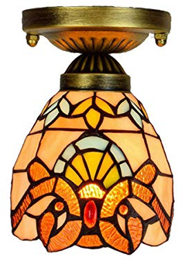 GDLight Vintage barocke Deckenleuchte Tiffany-Stil Mittelmeer Handgefertigte Glasmalerei Multi-Light Deckenleuchten für Esszimmer Wohnzimmer Schlafzimmer Flur,15cm