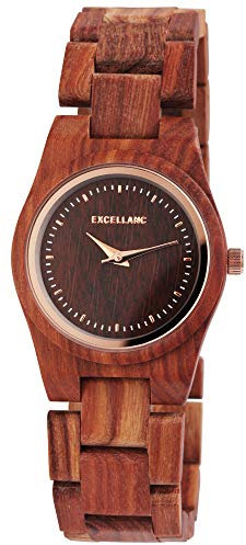 Excellanc Damen - Uhr Sandelholz Holzarmband Holzuhr Armbanduhr Faltschließe Quarz 1800193
