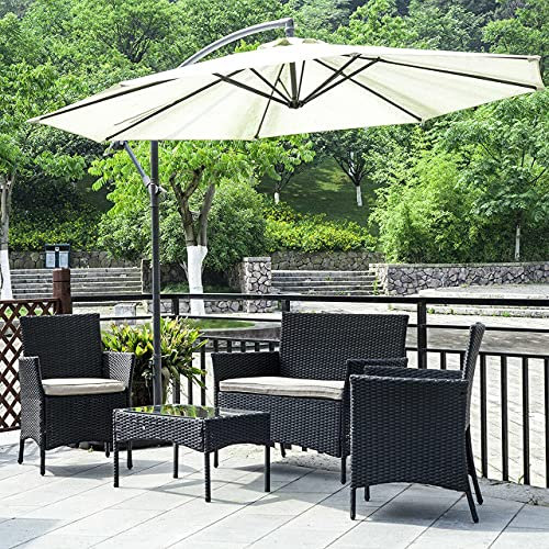 bigzzia Rattan Gartenmöbel Set, Garten Möbel mit Doppelsofa, 2 Einzelstühlen, 1 Tisch und Sitzkissen, für Garten & Terrasse (Schwarz)