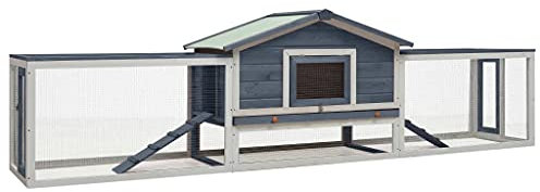 YITHOPI Holz Großer Kaninchenstall Hasenstall Kaninchenkäfig Hasenkäfig Kleintierstall Hasenvilla Meerschweinchen 303 x 60 x 86 cm (L x B x H) Grau