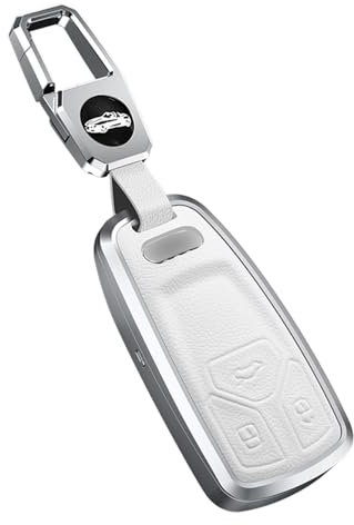 ontto Autoschlüssel Hülle Passt für Audi A4 B98 S4 RS4 A5 F5 RS5 A6 A7 A8 D5 Q2 Q5 Q7 SQ5 SQ7 TT TTRS R8 Fernbedienung Cover Metall Leder Schlüsselhülle Etui Schlüsselanhänger Schlüssel Schutz-Wei?
