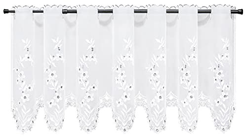 HeichkelL Scheibengardine Modern Bistrogardine Floral Hohl Stickerei Kurzstores Landhausstil Küchenvorhang Set Durchzuglöcher Grau BxH 150x30 cm