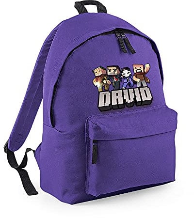 Getagift Personalised ANY NAME Cool Pixel Art funny Gaming Enthusiast, Back to School, Fashion Backpack for Nursery/Preschool/Travel, Bookbags for Kids/Teen Fashion Rucksack Shoulder Bag. (Purple)