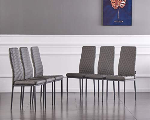Silla de comedor minimalista moderna de cuero rociado de tubo de metal diamante patrón de rejilla restaurante hogar conferencia silla conjunto de 4 o 6 (6, gris claro)