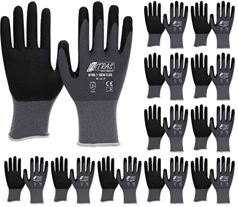 Nitras 8700 Skin-Flex Strickhandschuhe 12 Paar | Montagehandschuhe Gr. 6 | Nitril-PU-Schaum Beschichtung | Hohe Fingerfertigkeit & Grip | Abriebfest gemäß EN 388 | Schwarz | Ideal für Feinmontage