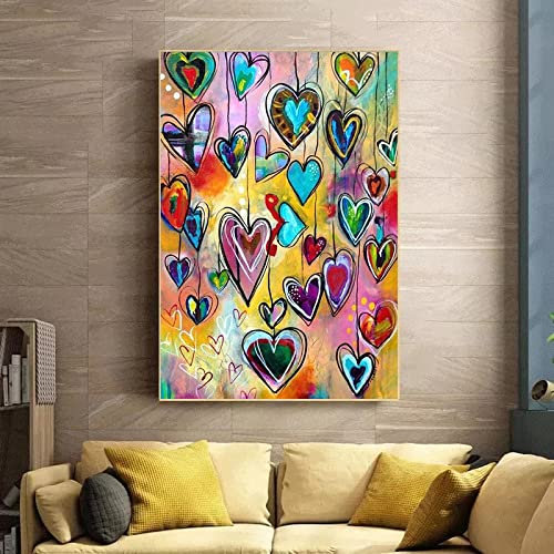 Leinwandbild, viele Lieben, Herz, abstrakte Gemälde, bunte Liebe, Poster und Drucke für die Heimdekoration, Wandkunst, Bilder, 40 x 60 cm, rahmenlos
