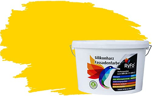 RyFo Colors Silikonharz Fassadenfarbe Lotuseffekt Trend Kanariengelb 10l - bunte Fassadenfarbe, weitere Gelb Farbtöne und Größen erhältlich, Deckkraft Klasse 1
