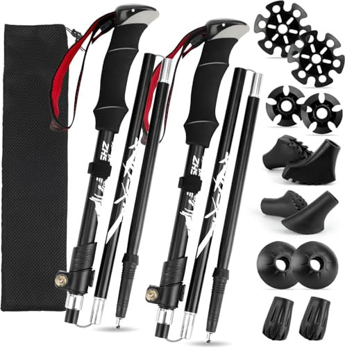 Wanderstöcke Faltbar 110 CM-130 cm, Bluefire Nordic Walking Stöcke für Damen und Herren, 7075 Aluminium Wanderstöcke, Mit 6 Paar Gummipuffern mit unterschiedlichen Funktionen