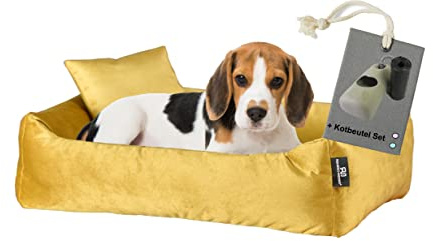 Rohrschneider Hundebett Kuschelsofa Hund Weich + Hundekotbeutelset (M, Senf)