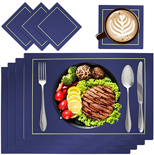 Ocves Tischsets Abwaschbar & Platzsets Abwischbar, 4er Set 43x30 cm, Hitzebeständig, Waschbar, Wasserdicht, PU-Leder Platzdeckchen mit Rutschfestem Design für Küche & Restaurant (Blau)