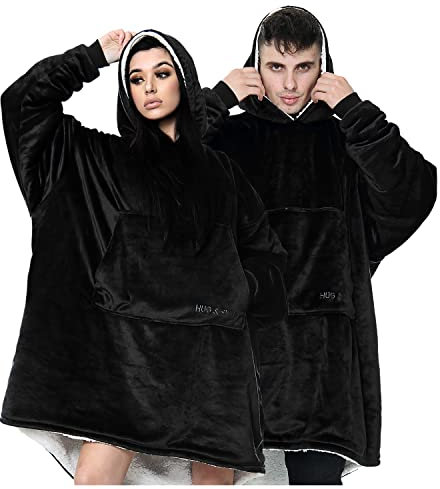 GC GAVENO CAVAILIA Oversized Blanket Hoodie Women Men Fit All, Plush Hooded Wearable Blanket Throw, Fluffy Comfortable Hoody Blanket For Adults, Warm Snuggle Hooded Sweatshirt, Black, One Size