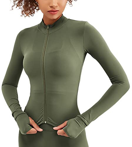 SEAUR Damen Laufjacke Slim Fit Dünn Sportjacke Grün Sommer Atmungsaktiv Trainingsjacke Schnelltrocknend Sweatjacke Fitness Yoga Jacke - S