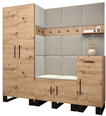 MEBLE KRYSPOL Garderobe Artin Set 1 mit gepolsterten Paneelen Industriell Design (Artisan Eiche + Manila 02 (Creme))