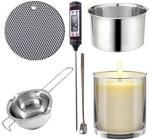 Stronrive Acero Inoxidable, Baño María con Termómetro Y Agarradera, Olla con Mango Resistente Al Calor para Derretir Chocolate, Fabricación Velas, Dulces, Jabón