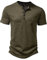 LucMatton Men's Casual Short Sleeve Slim Fit Henley Shirt Stylish 4 Buttons Muscle T-Shirts Army Green Large