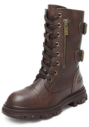 DREAM PAIRS Girls Combat Ankle Boots,Brown,2 Big Kid