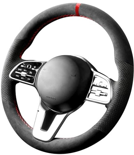 Alfanxi Handstich Alcantara Lenkradbezug Kompatibel mit Mercedes Benz W177 W205 C118 C257 W213 W463 H247 X247 X253 C253 W167 X167 (Rote Streifen)