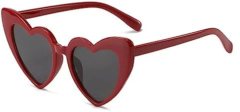 YOJUED Herz Sonnenbrille Vintage Katzenaugen Brille Love Heart Shape Sunglasses Herzbrille UV400 Schutz （Dunkelrot/Grau）