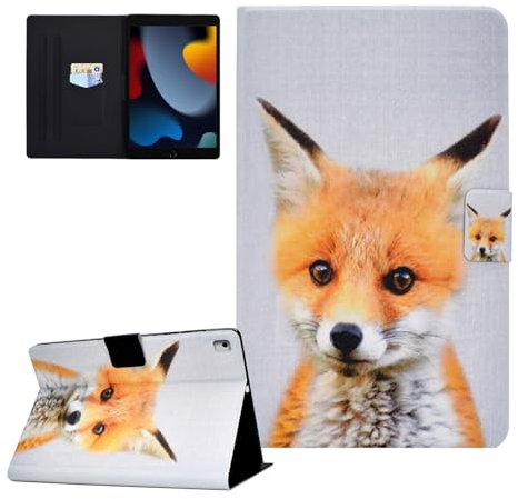 CASAFUNY Hülle für iPad 10,2 Zoll 2021/2020/2019, ipad hülle 9.Gen/8.Gen/7.Gen, PU Leder Tablette Schützhülle Multi-Winkel Ständer Cover Case Auto Schlaf/Wach für iPad 10,2 Zoll, Fuchs