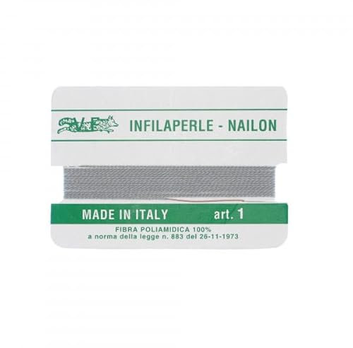 Argento e dintorni Filo infilaperle con ago Colore Grigio Chiaro per collane bracciali in Fibra poliammidica 100% ago infila Perle (1)