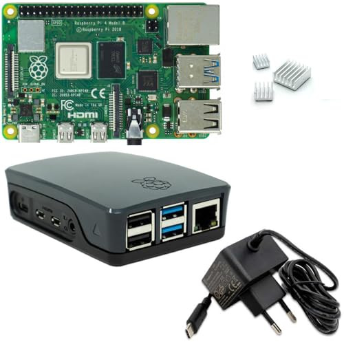 Raspberry Pi 4 8GB Starter-Kit schwarz | 5V 3A USB-C Netzteil | Gehäuse | Kühlkörper | Raspberry Pi 4 Model B 8 GB RAM