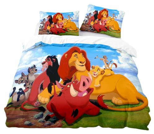 SENTUBILA König Der Löwen Bettwäsche 135x200,Kinder Bettwäsche-Sets,Simba Bettbezug Und Kopfkissenbezug 80x80cm,Kinder Geschenk Lion King (A,135x200cm+80x80cm)