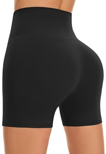FuelMeFoot Pantaloni Sportivi Corti da Donna Vita Alta Yoga Pantaloncini Hot Pants per Estivi Pantaloni da Ciclismo Fitness.A01-Nero L/XL