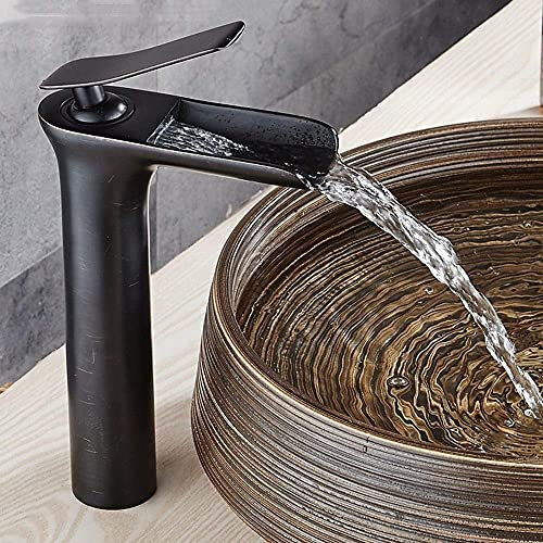 Robinet mitigeur d'évier cascade noir, poignée unique, robinet en laiton monotrou monté sur le pont, salle de bains, mitigeur chaud-froid pour baignoire, Wc, cuisine Comfortable anniversary