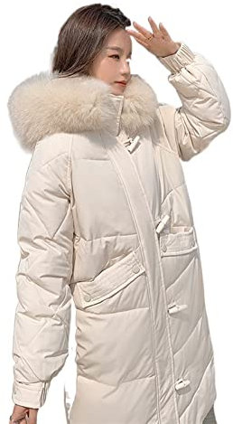 SUICRA Daunenjacken für Damen Winter Horn Button Down Padded Jackets Women Clothing Loose Long Parkas Large Size Winter Coats (Color : Beige, Size : M)