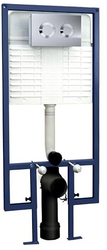Balterley Concealed Cistern with Wall Hung Frame & Dual Flush, Concealed Toilet Cistern, Metal Frame & Round Flush Plate for Back to Wall & Wall-Hung Toilets - 520x204x1136mm (Chrome)