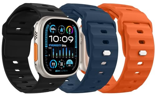 MoKo 3Pack Ocean Band Compatible with Apple Watch Ultra 2 Strap 49mm 46mm 45mm 44mm 42mm for Men Women,Silicone Replacement Strap Wrist band for iWatch Series 10 9 8 7 6 5 4 SE Ultra 2,B/O/D