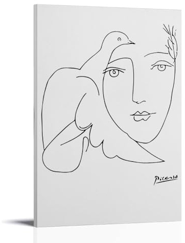 HBEOOP Pablo Picasso berühmte Farbe (Porträt, Frau und Taube), Poster, dekoratives Gemälde, Leinwand, Wandkunst, Wohnzimmer, Schlafzimmer, 60 x 90 cm