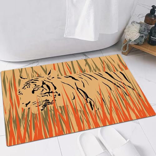 EMFSLA Bath Mat 16x24 in,tiger in dry grass,Non-Slip Bathroom Mat Machine-Washable,Ultra Soft and Water Absorbent Bath Rug for Bathroom