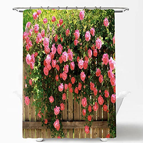 AONIYOU Cortina de ducha floral impermeable, material de poliéster 3D, telón de fondo de flores de jardín, accesorios de baño, cortinas de vid verde, decoración del hogar con 12 ganchos (180 x 200 cm)