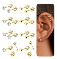 Chriscoco Ohrring Set Ohrstecker Gold Silber 316L Chirurgenstahl Medizinische Ohrstecker Set 18K Gold Plattiert 20G Cubic Zirkonia Helix Piercings Hypoallergene Knorpel Ohrringe Damen 2/3/4/5mm,G-2