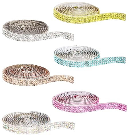6 Rouleaux Ruban de Diamant Strass Cristal, Rubans en Résine Auto-Adhésif Pour DIY Décoration
