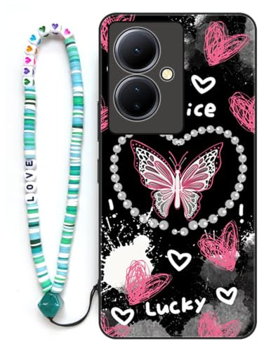 Sinyunron Hülle Kompatibel mit Vivo V29 Lite 5G / Vivo Y78 5G,Handyhülle 2-in-1 Hybrid Set Handy Schutzschale,Stoßfeste TPU Silikon Schutzhülle+1×Buntes Schlüsselband,Schmetterling-02