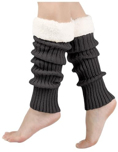 Damen Langer Beinwärmer Frauen Mädchen Winter Stulpen Gestrickt Legwarmers Strümpfe Weich Knöchelwärmer Bein Stulpen Kniewärmer Häkelstulpen Bequem Ballett Yoga Stulpen Stiefel (Dark Gray, One Size)