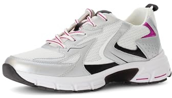 Gabor Damen Low-Top Sneaker, Frauen Halbschuhe,schnürschuhe,schnürer,straßenschuhe,Strassenschuhe,Sportschuhe,Weiss/silb/s/Fuxia,42.5 EU / 8.5 UK