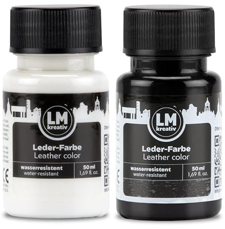LM-Kreativ Lederfarbe 2 x 50ml - Schwarz & Weiß - Hochwertige Farbe für Lederpflege und Leder Reparatur - Ideal für Sneaker, Schuhe und Taschen - Für Glattleder, Kunstleder und Lederoberflächen
