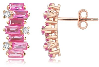 GW Orecchini Donna Oro Rosa Orecchini Donna Argento 925 con Zircone Rosa 925 Regalo di Compleanno per Donne Oro Rosa Argento Sterling