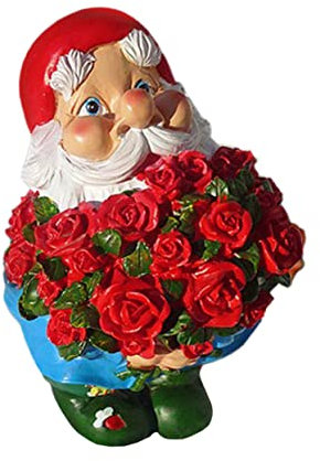 Warmhm 1Stk Gnom-Ornament Zwerge Gartendekoration Gartenzwerg künstliche Gänseblümchen Bausatz Mini Gartenschmuck Schubkarre hält einen Rosenzwerg GNOME schmücken Rosen-Zwerg- Harz