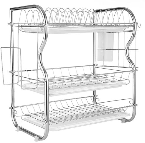 Estante de secado de platos estantes de platos de 3 niveles para el mostrador de la cocina sobre el fregadero la rejilla de secado de plato de secado.